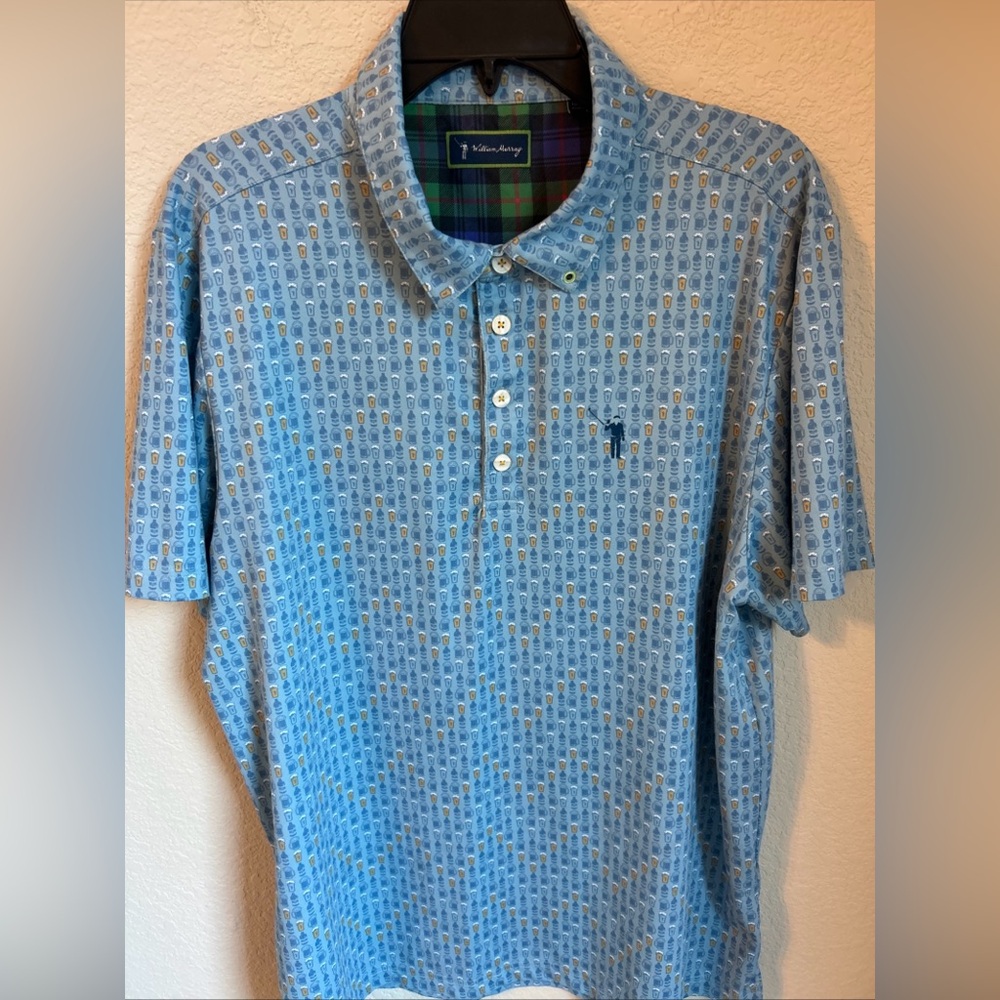 WILLIAM MURRAY Polo Golf Short Sleeve Collar Shirt All Over Beer Men's Size L